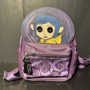 Bioworld Coraline Button Eye Face Purple Mini Backpack -‎ Excellent Condition